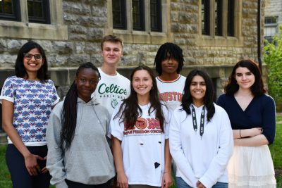(Back row, from left) Collegiate Assistant Professor Aparna Shah and students Hunter Dyche, Christian Burrell, Gwendolyn Swannell, (front row from left) Martha-Patience Taah, Katherine Jackson, and Nabiha Faisal. 