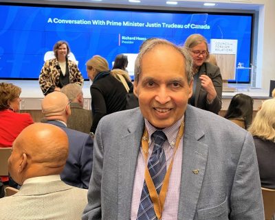 Mahmood Khan, professor and director of the Pamplin College of Business Master of Science in Business Administration/Hospitality and Tourism Management program, at the Council on Foreign Relations' 2023 College and University Educators Workshop. Photo courtesy of Mahmood Khan.