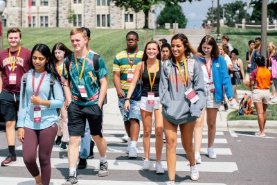 Students walking across campus